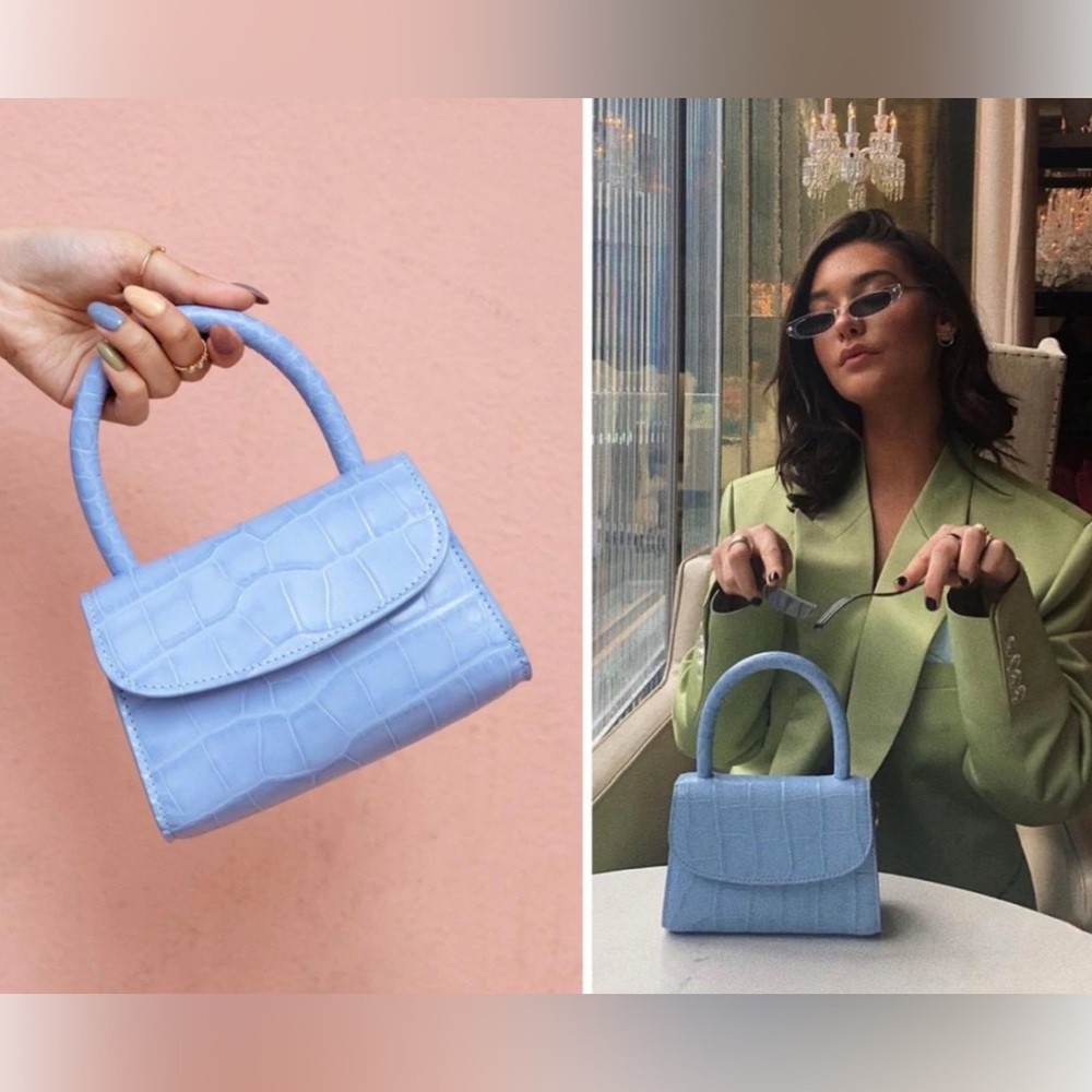 BY FAR Mini Sky Blue Croco Embossed Leather Bag